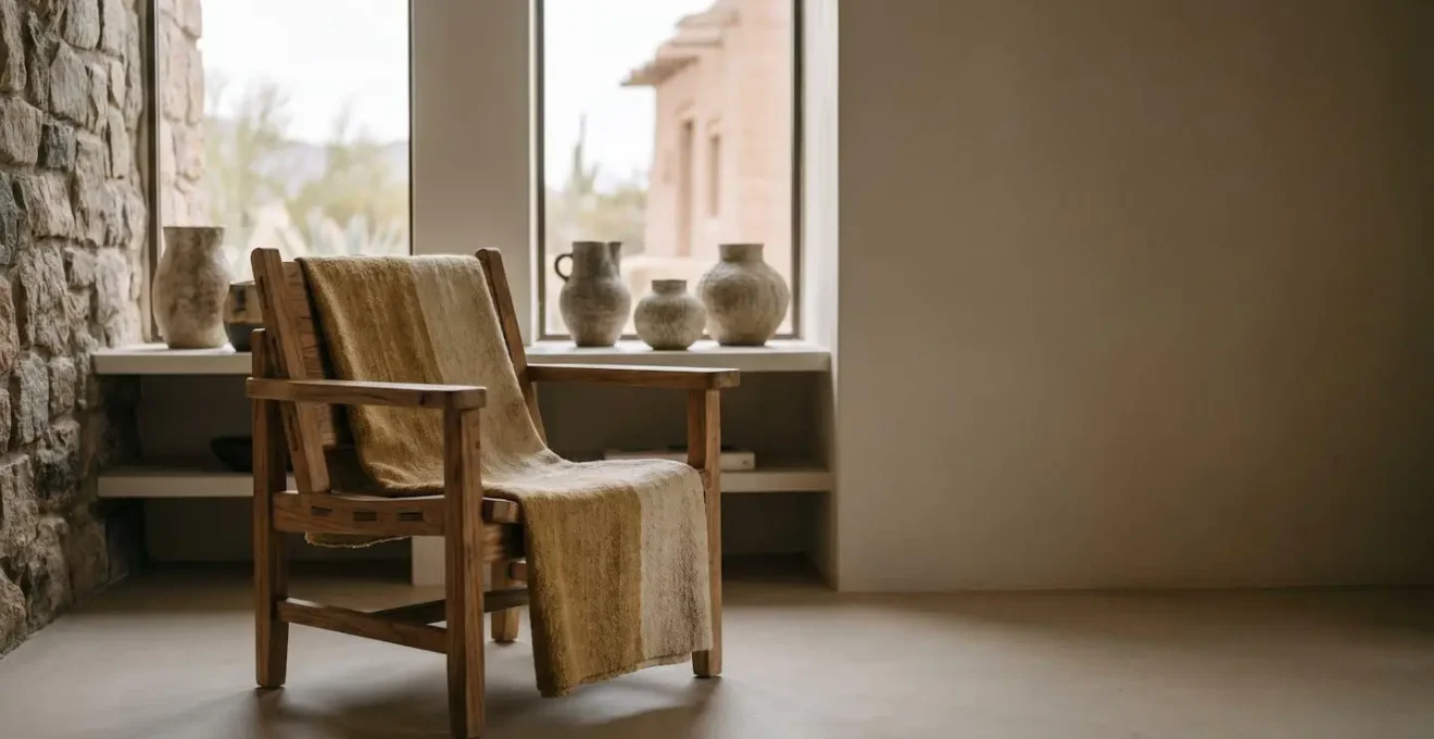 Intimate hotel interior showcasing traditional regional craftsmanship through natural materials and artisan details