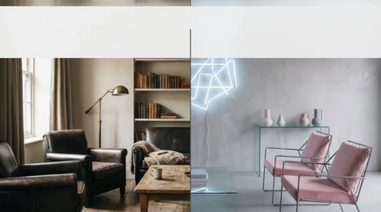 Split composition showing authentic boutique hotel details versus manufactured Instagram-first design elements