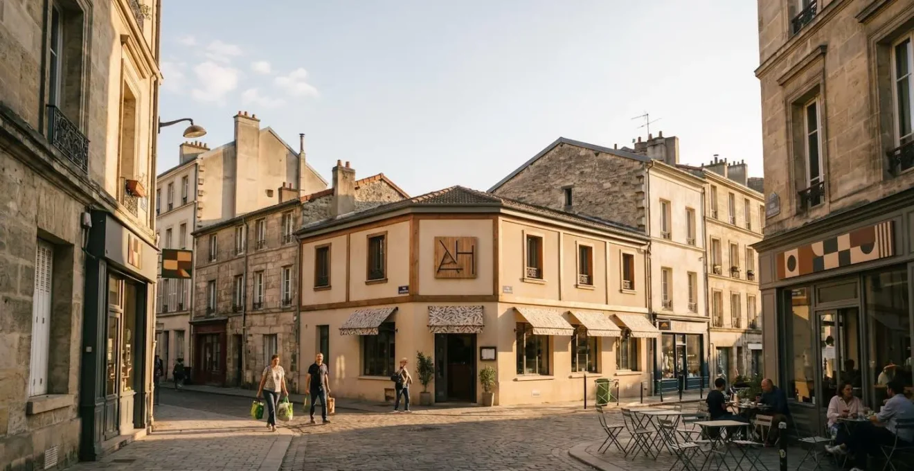 Traveler discovering authentic local neighborhood culture near boutique hotel