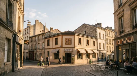 Traveler discovering authentic local neighborhood culture near boutique hotel